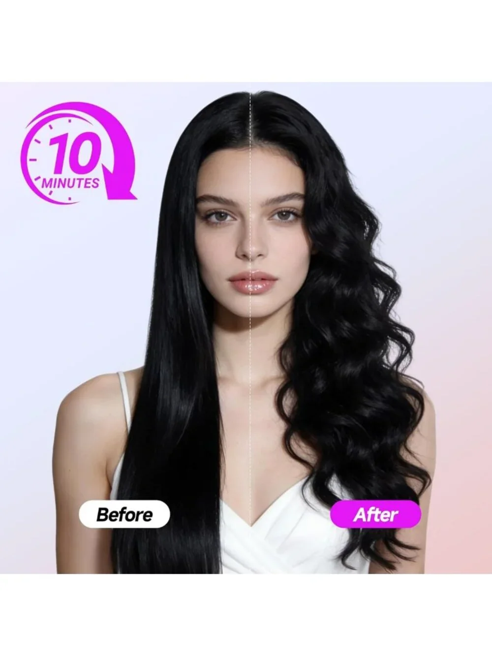 Automatic 1.25” Curling Wand - 4 Temp Settings, Ionic Ceramic, Anti-Scald, Pink
